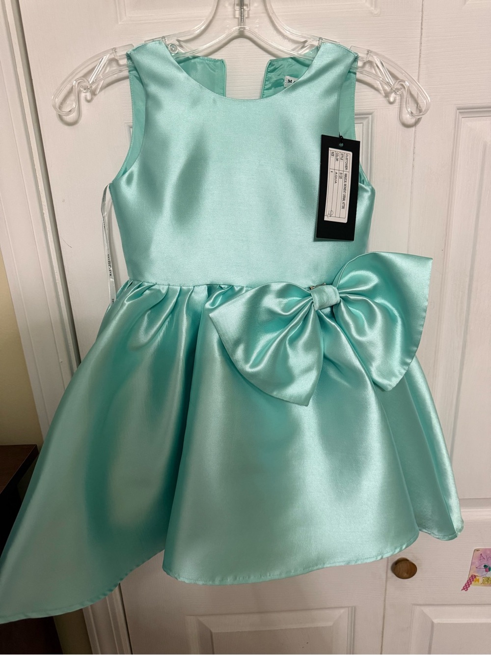 Girls Satin Mint Bow Party Dress